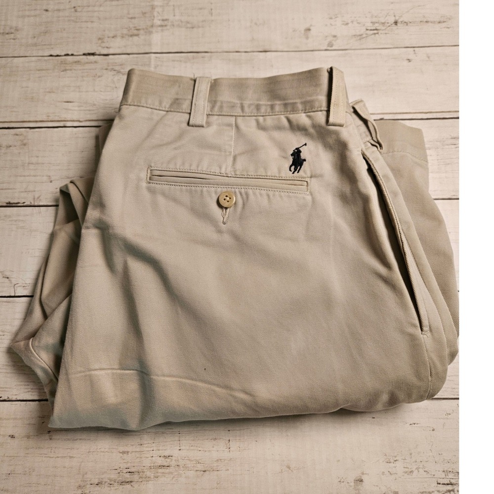 Polo Ralph Lauren Ethan Pant Mens 38x28 Tan Khaki Pleated Chino Preppy